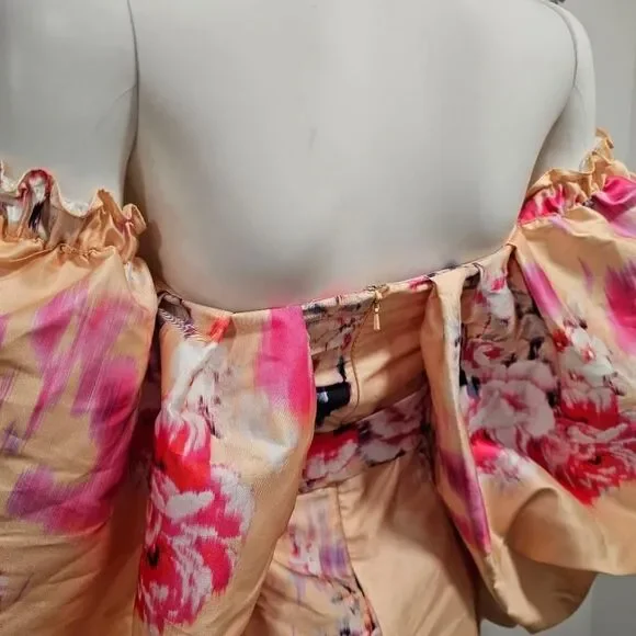 NWOT ASOS Orange Floral Puff Sleeve Dress Size US 2 - Picture 7 of 11